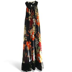 Zara Black Floral Maxi Dress with Lace